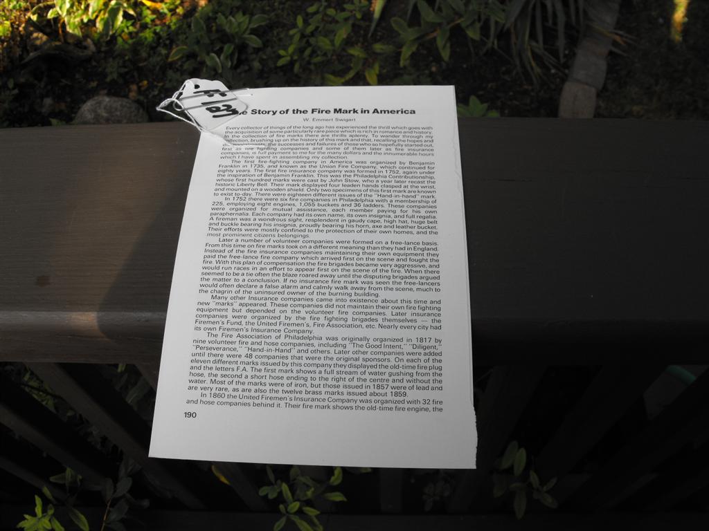 Article. The Story of the Fire Mark in America. B