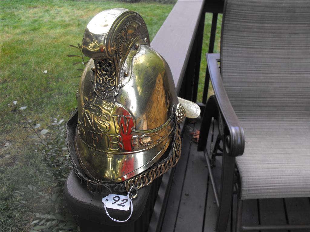 Brass Fire Helmet. "NSW" "FB" on front of helmet.