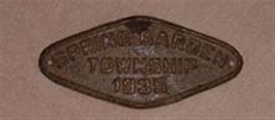 Spring Garden Township 1935. Fire Tag.