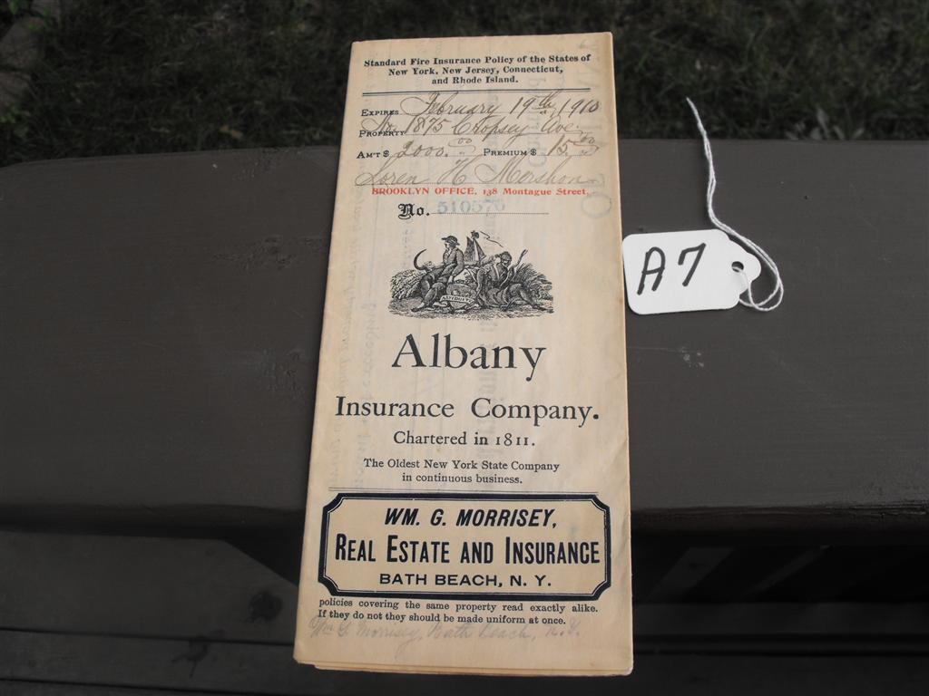 Albany Insurance Company Insurance Policy. Standa