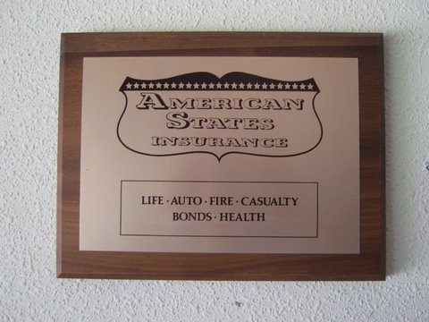 American States Insurance Company Plaque. Wood wi