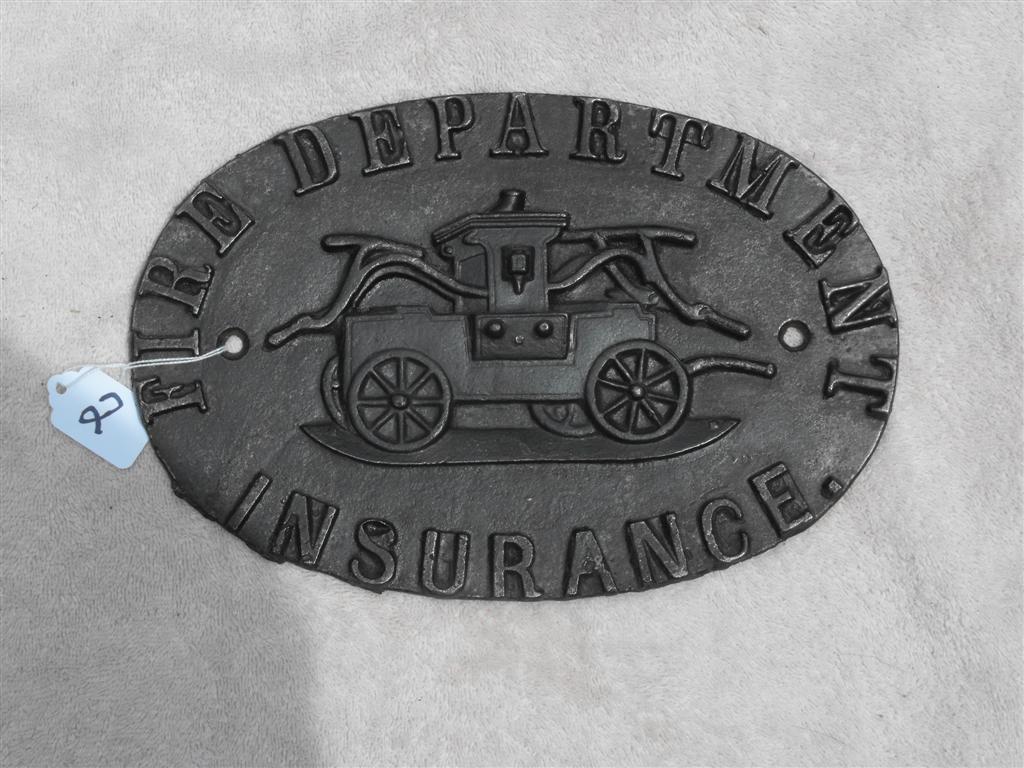 Fire Department Insurance. Heavy Cast Iron. Oval