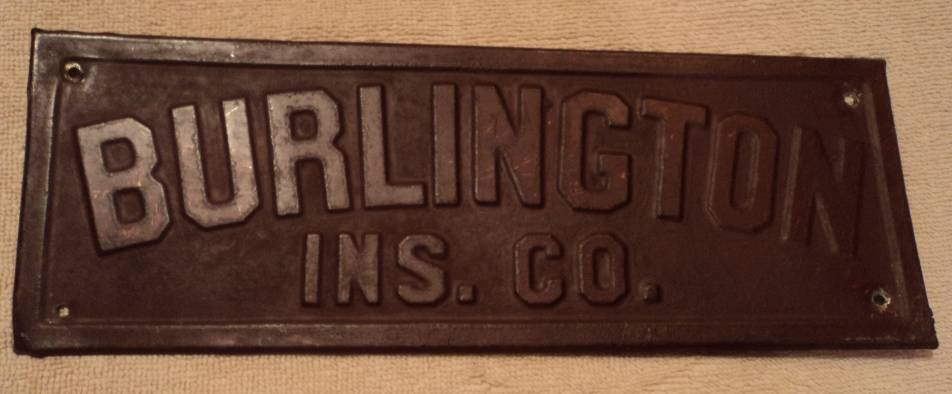 Burlington Insurance Company. Tin. 4 holes. 3 1
