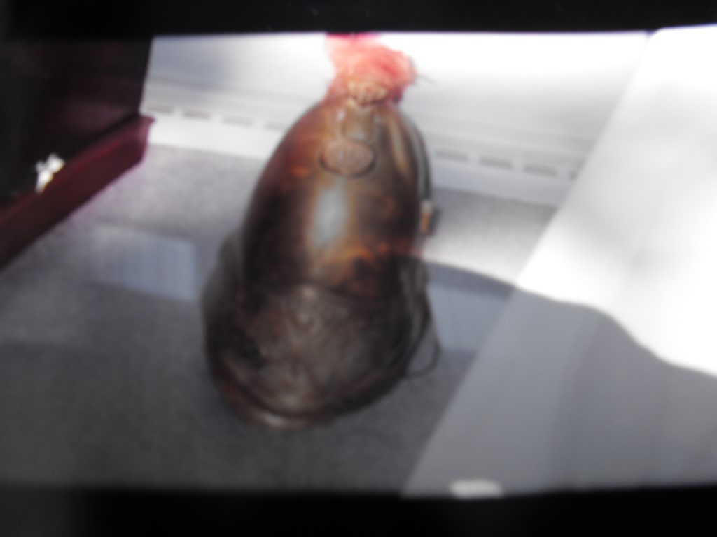 Antique French Parade Helmet. Brass. Leather Lini