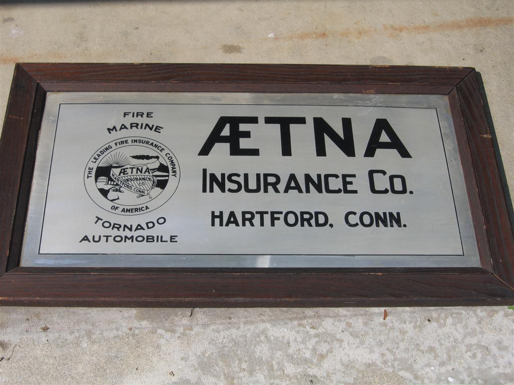 Aetna Tin/Aluminum Sign with Orignal Wood Frame.