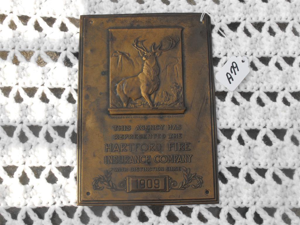 Hartford Fire Insurance Company Small Sign. Brass