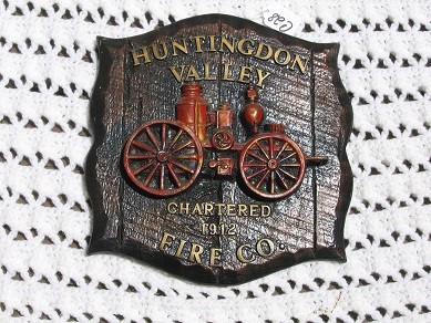 Huntingdon Valley Plaque with Fire Engine. Heavy