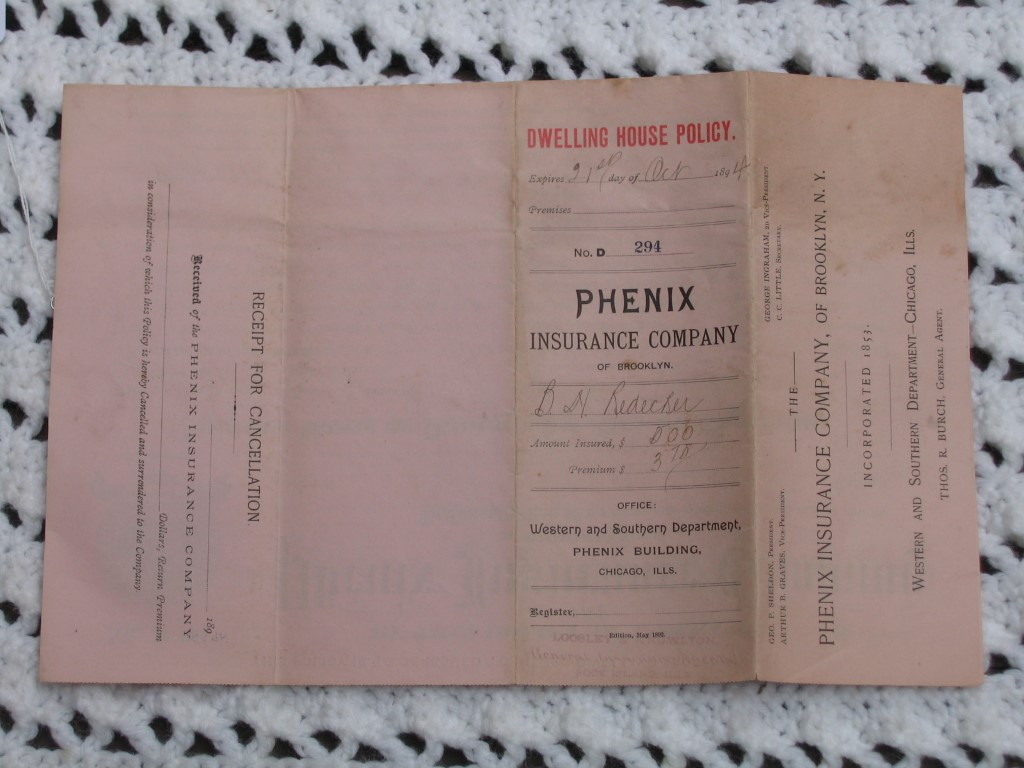 Phenix Insurance Company Dwelling House Policy. N