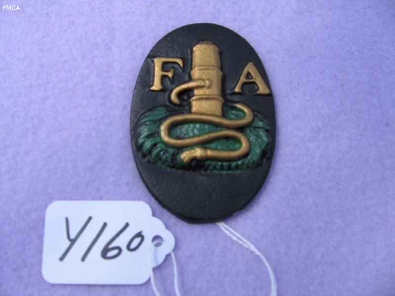 Miniature F A Fire Mark. Paperweight. Metal 3x2