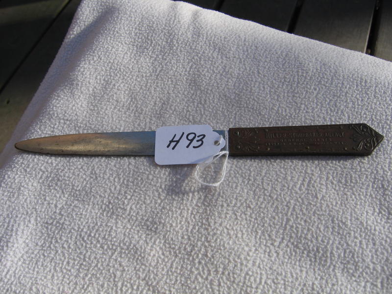 Letter Opener. Brass Handle with Miller Studebake