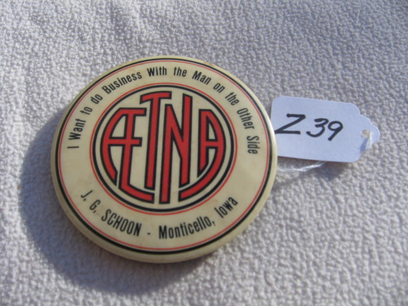 Aetna Advertising Paperweight/Mirror. On Front Sa