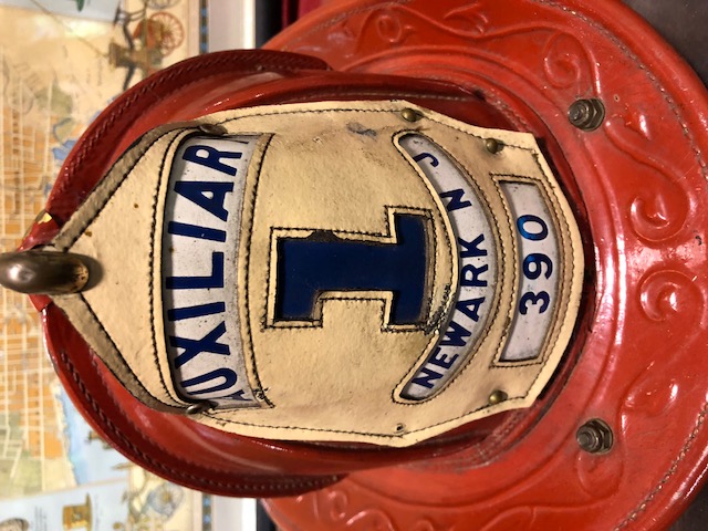 Fire Helmet. Red Leather from Newark, NJ. Cairns