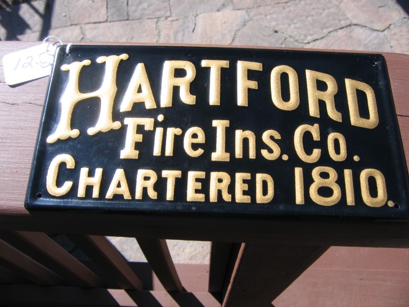 Hartford Fire Ins. CO. Chartered 1810. Heavy Tin.