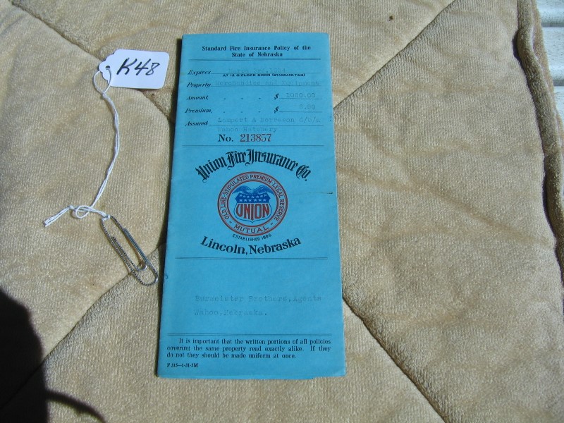 Union Fire Insurance Company. Lincoln, Nebraska.