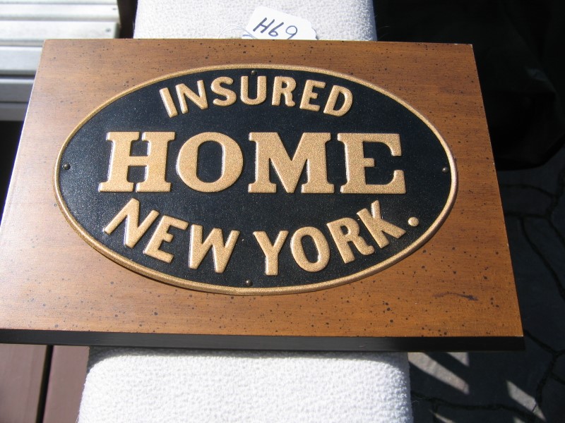 Home Insurance Reproduction Fire Mark on Wood. Ag