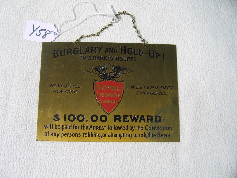 Brass Sign. 5 x 7. Burglary and Hold Up!. This B