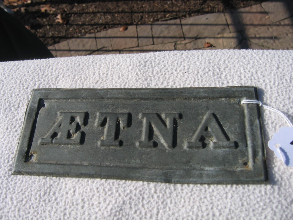Aetna Insurance Company. Zinc. Rectangular. No