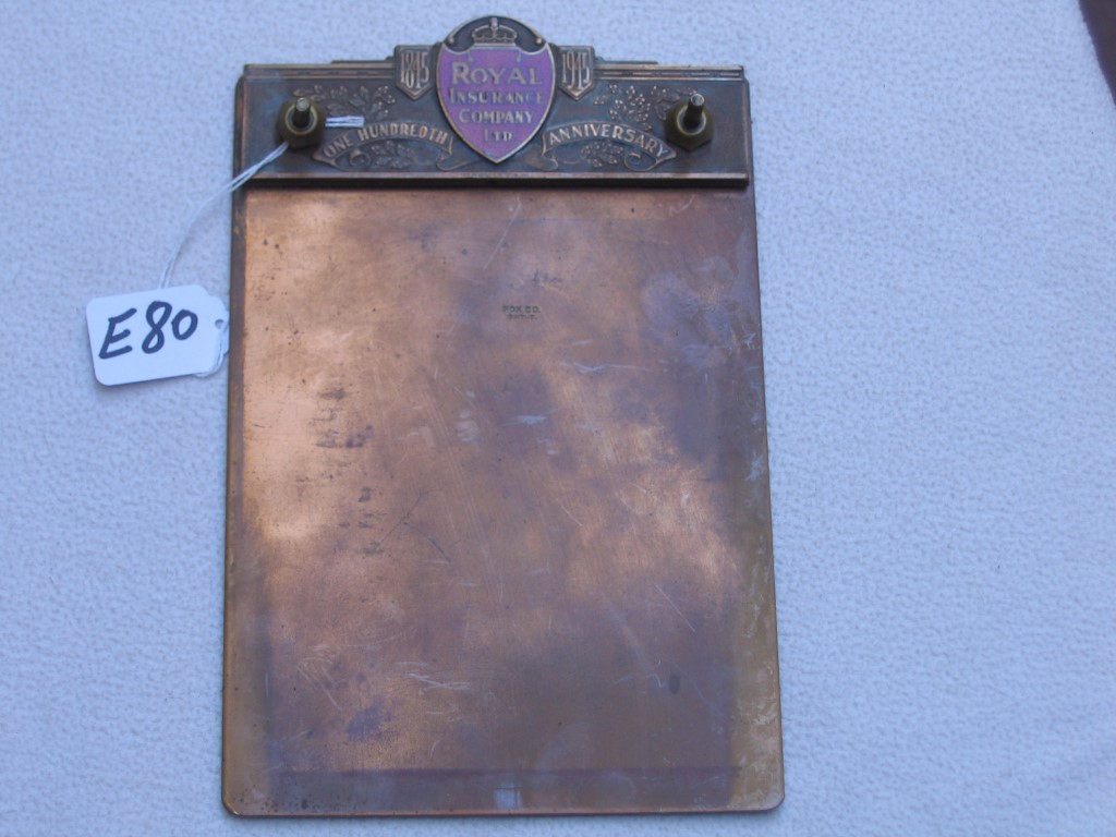 Royal Insurance Company, Ltd. Brass Paper Holder.