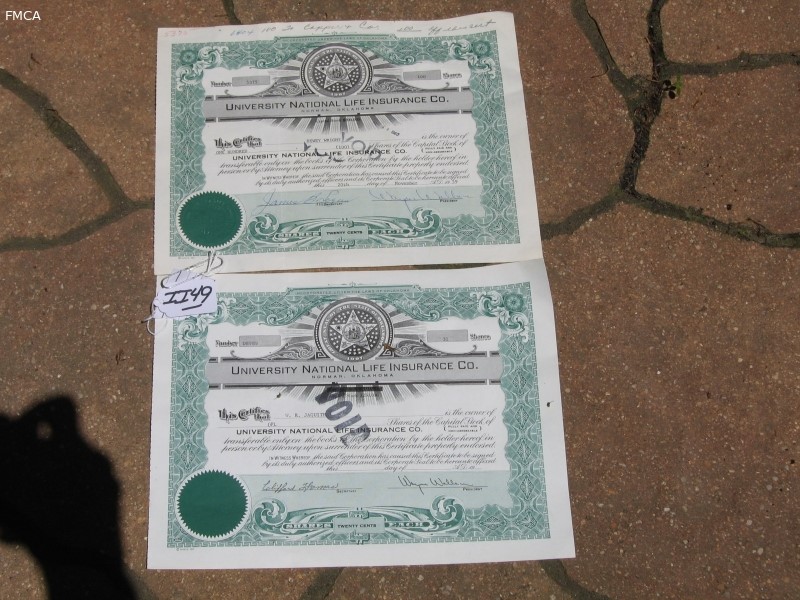 University National Stock Certs