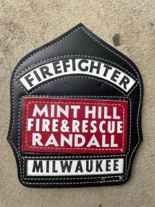 #206 Firefighter Mint Hill Fire and Rescue Randall Milwaukee Helmet Shield. 6 inches long.
