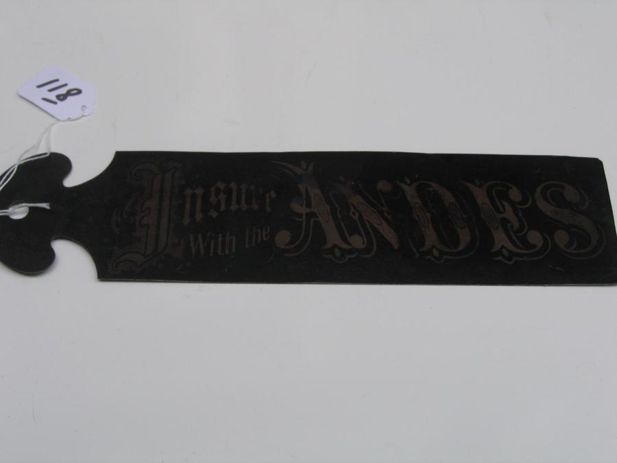 #118 Andes Advertising Ledger Marker. Cincinnati