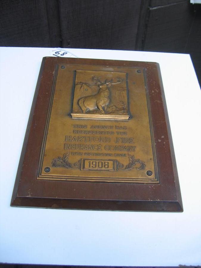 #068 Hartford Agency Plaque given to Insurance Agencies with the Hartford Stag at the top.