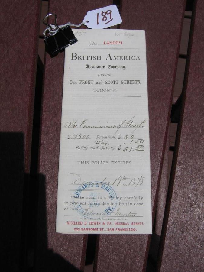 #075 British America Assurance Company Insurance Policy