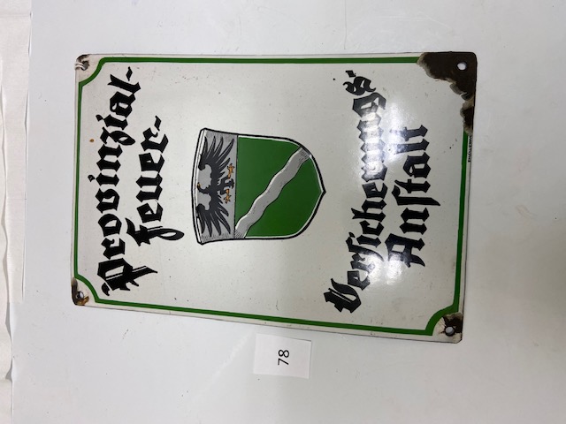 178 Firemark, Foreign Provinzial Feuerversicherungs Rheinprovinz, BU1364. Enameled Iron.