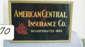American Central Insurance Co. Reversed Glass Sig