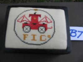 Handcrafted Box with Cross Stitch of Fire Pumper a