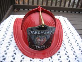 Firemans Fund Fire Helmet. Metal. Inside says ma