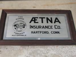 Aetna Tin/Aluminum Sign with Orignal Wood Frame.