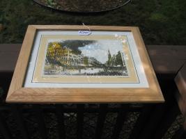 Framed and Matted Picture of Burning Building - Ba