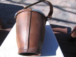 Back of Leather English Fire Bucket. 12 inches ta