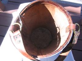 Brown Leather English Fire Bucket. Top and Inside