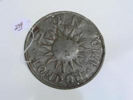 #234 B.555 Sun Fire Insurance Office. Solid tin mark with color completely cleaned off.