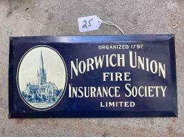 #025 Small Norwich Union Advertising Sign. Heavy Cardboard Backing.
